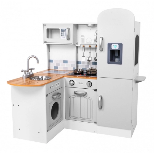 narożna drewniana biała kuchnia